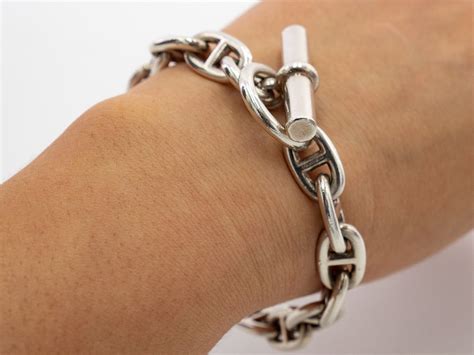 bracelet hermes femme argent chaine d'ancre|white and gold Hermes bracelet.